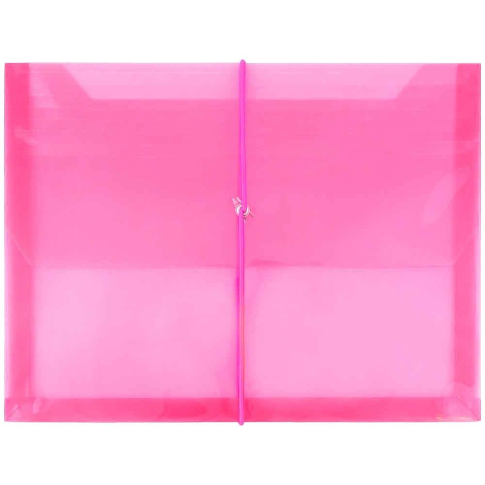 JAM Paper Plastic Booklet Envelope, Letter-Size, 9 3/4in x 13in, Bungee Closure, Fuchsia Pink MPN:218E25FU