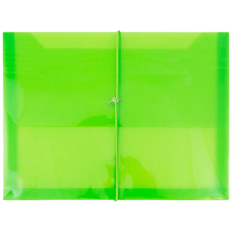 JAM Paper Plastic Booklet Envelope, Letter-Size, 9 3/4in x 13in, Bungee Closure, Lime Green MPN:218E25LI