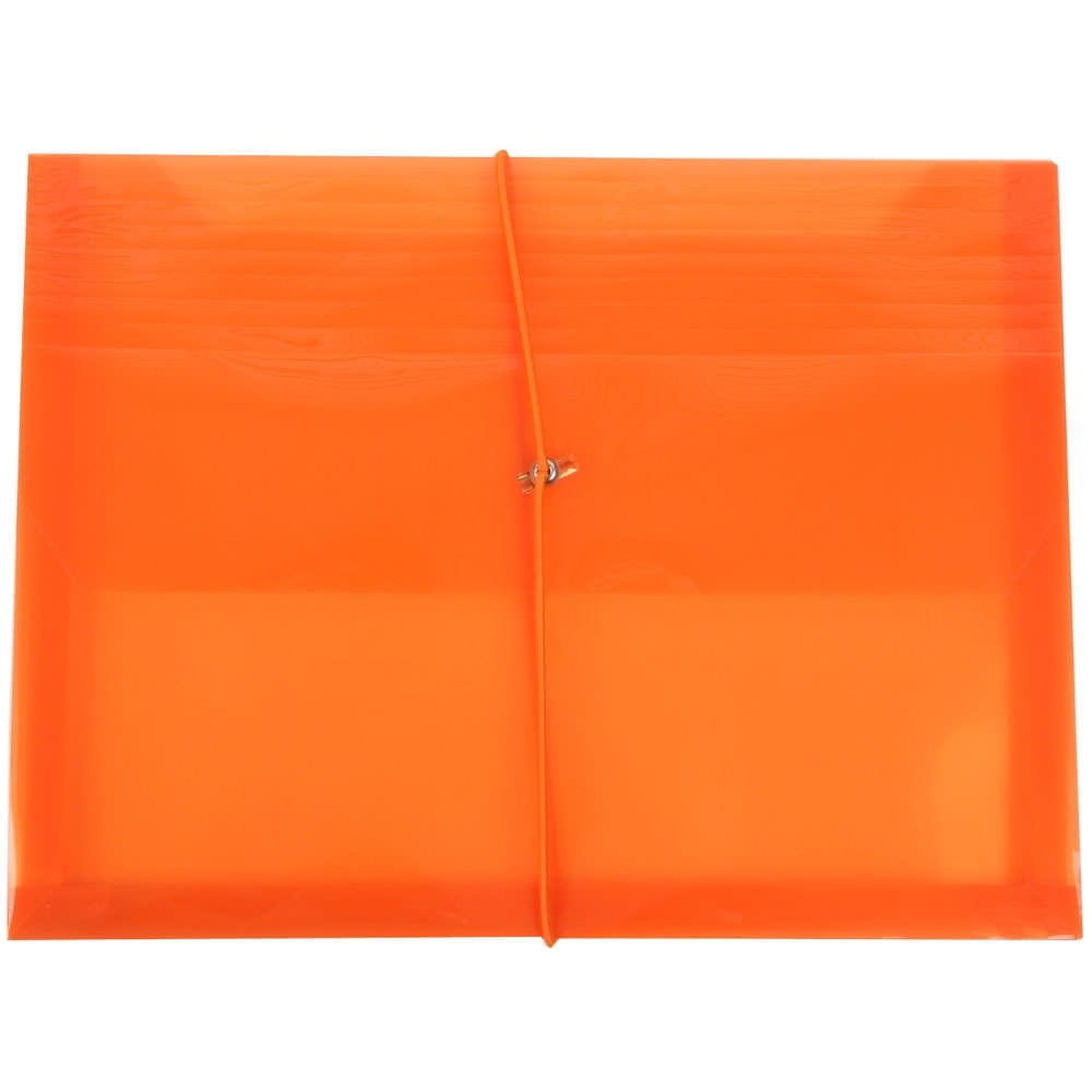 JAM Paper Plastic Booklet Envelope, Letter-Size, 9 3/4in x 13in, Bungee Closure, Orange MPN:218E25OR