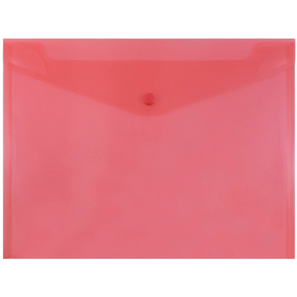 JAM Paper Booklet Plastic Envelopes, Letter-Size, 9 3/4in x 13in, Button-Snap Closure, Red, Pack Of 12 MPN:218S0RE