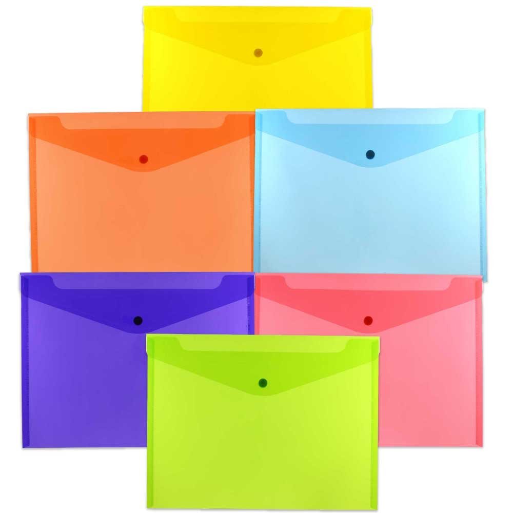 JAM Paper Plastic Letter Booklet Envelopes, 9-3/4in x 13in, Snap Closures, Assorted Colors, Pack Of 6 Envelopes MPN:218S0RGBYPCLOD