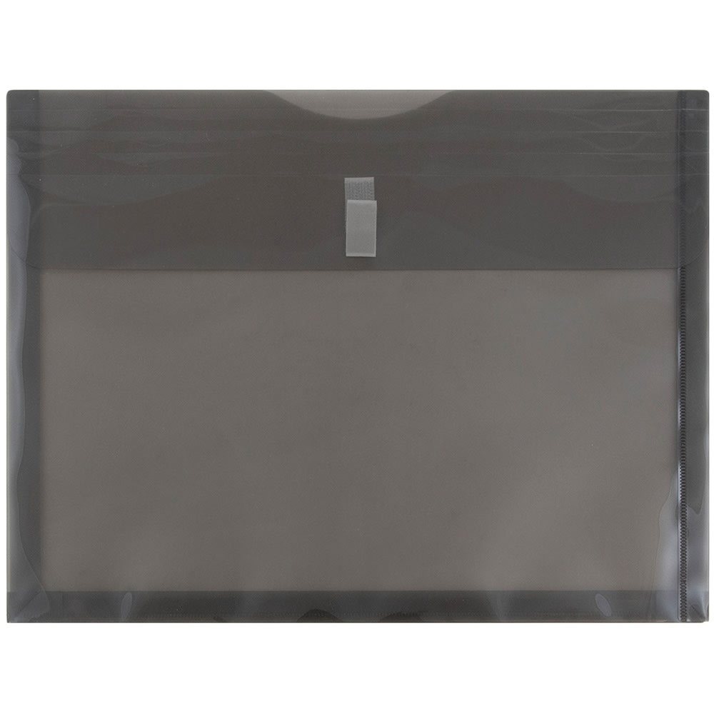JAM Paper Plastic Booklet Expansion Envelopes, Letter-Size, 9 3/4in x 13in, Hook & Loop Closure, Smoke Gray, Pack Of 12 MPN:218V1SM