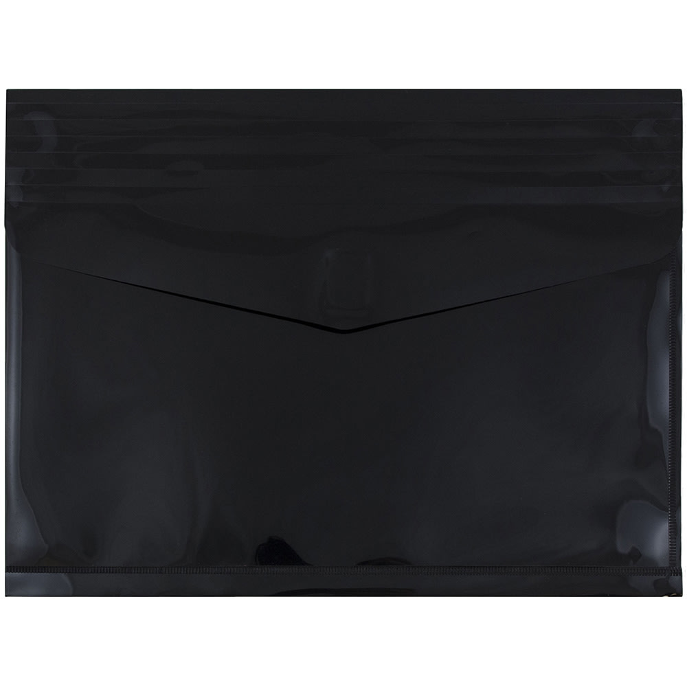 JAM Paper Plastic Booklet Expansion Envelopes, Letter-Size, 9 3/4in x 11 3/4in, Hook & Loop Closure, Black, Pack Of 12 MPN:218V2BL