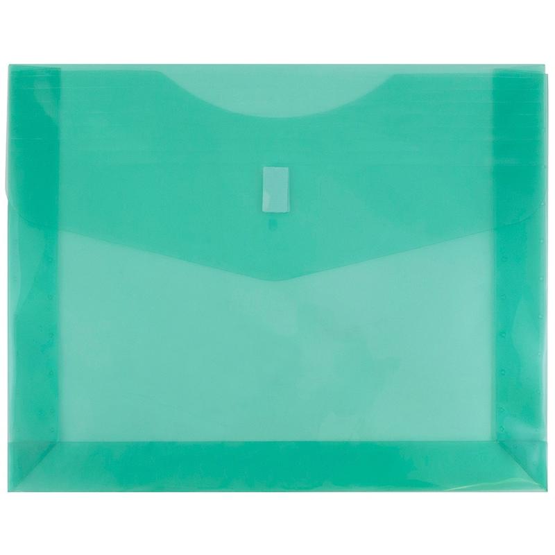 JAM Paper Plastic Booklet Expansion Envelopes, Letter-Size, 9 3/4in x 13in, Hook & Loop Closure, Light Green, Pack Of 12 MPN:218V2GR