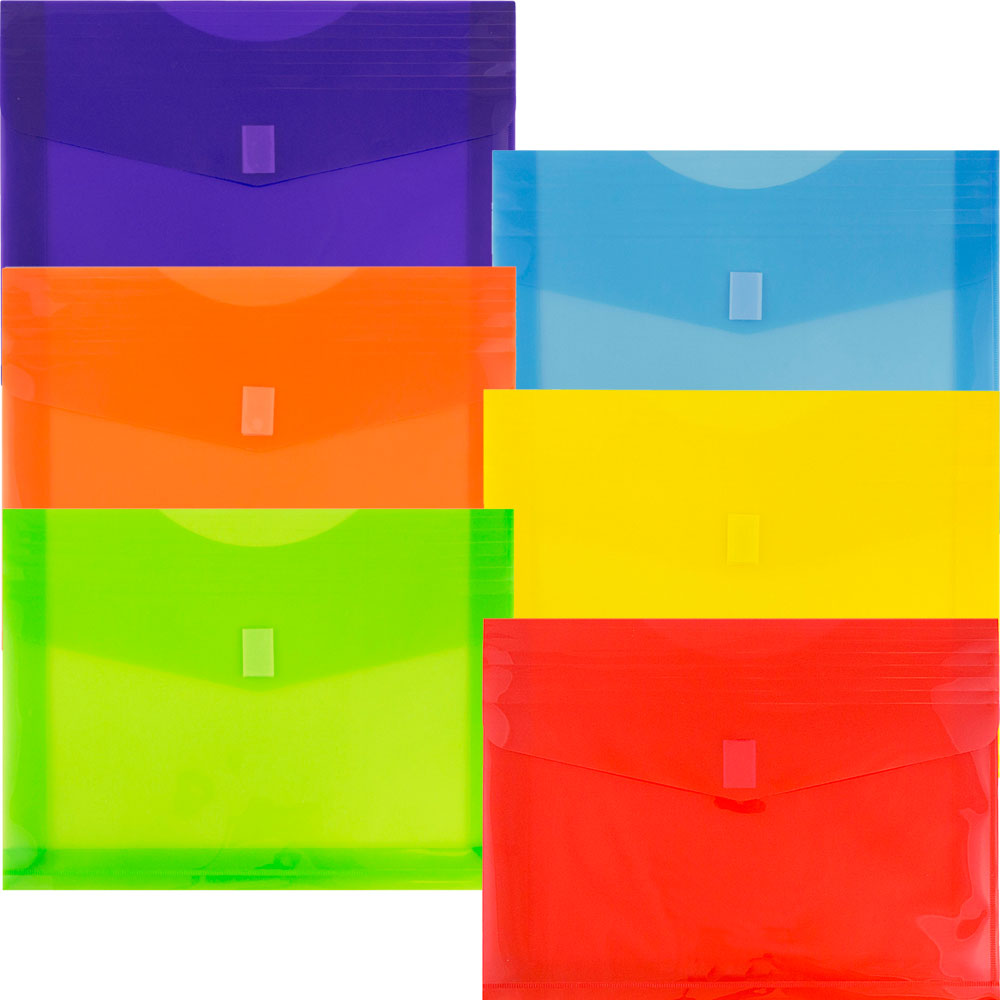JAM Paper Plastic Booklet Expansion Envelopes, Letter-Size, 9 3/4in x 13in, 2in Expansion, Hook & Loop Closure, Assorted Colors, Pack Of 6 Envelopes MPN:218V2OLIPRYSOD