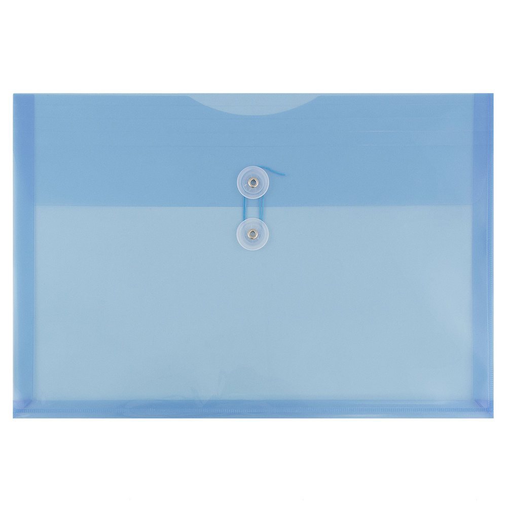 JAM Paper Plastic Booklet Envelopes, Legal-Size, 9 3/4in x 14 1/2in, Button & String Closure, Blue, Pack Of 12 MPN:219B1BU
