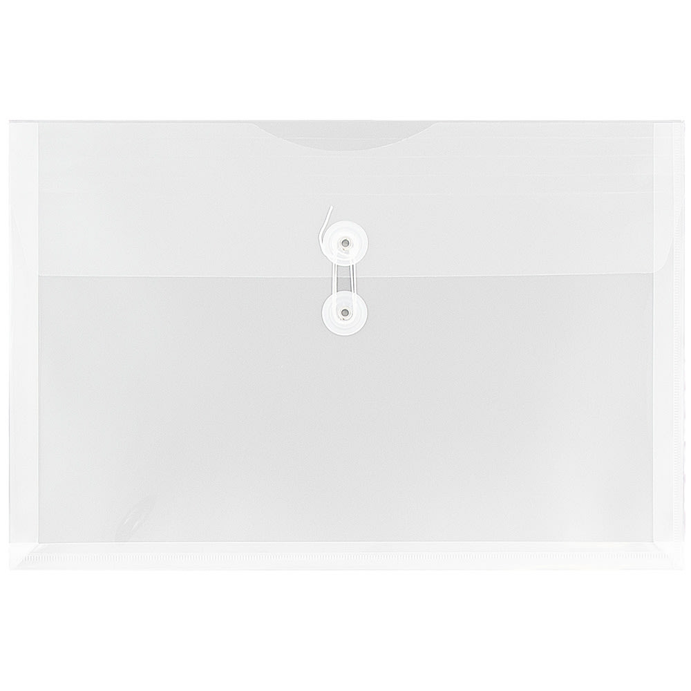 JAM Paper Plastic Booklet Envelopes, Legal-Size, 9 3/4in x 14 1/2in, Button & String, Clear, Pack Of 12 MPN:219B1CL
