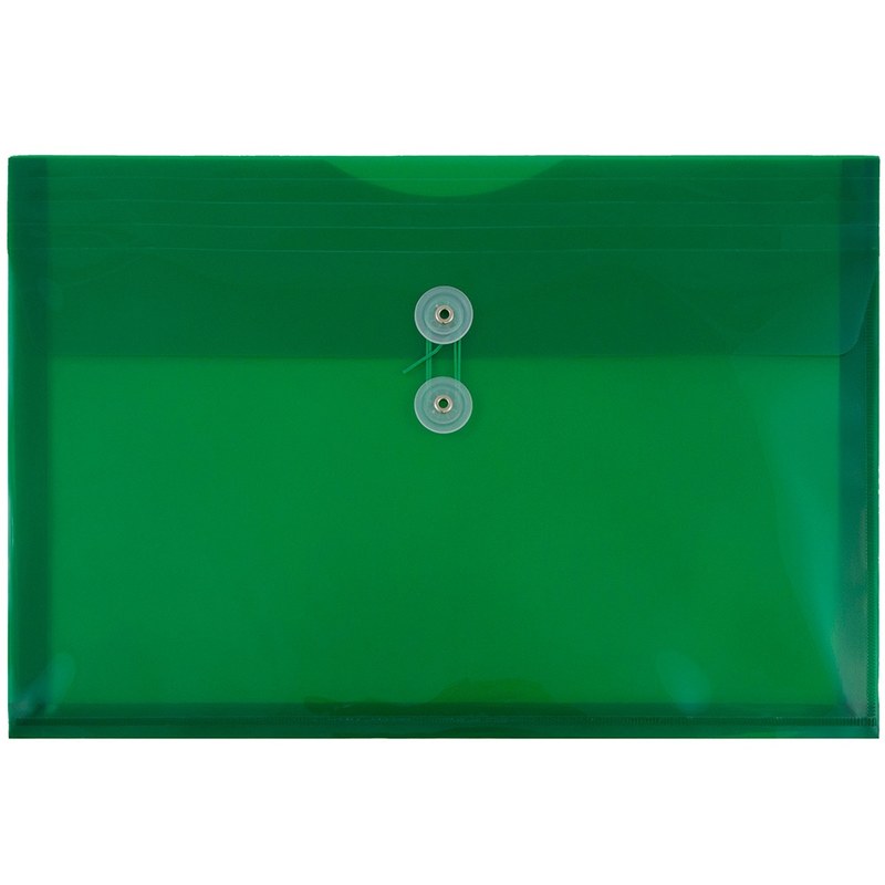 JAM Paper Plastic Booklet Envelopes, Legal-Size, 9 3/4in x 14 1/2in, Button & String Closure, Green, Pack Of 12 MPN:219B1GR