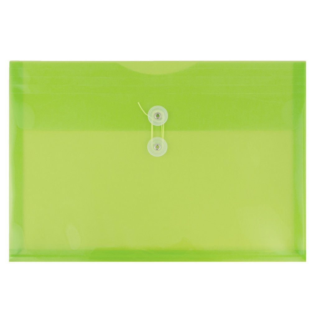 JAM Paper Plastic Booklet Envelopes, Legal-Size, 9 3/4in x 14 1/2in, Button & String Closure, Lime Green, Pack Of 12 MPN:219B1LIGR