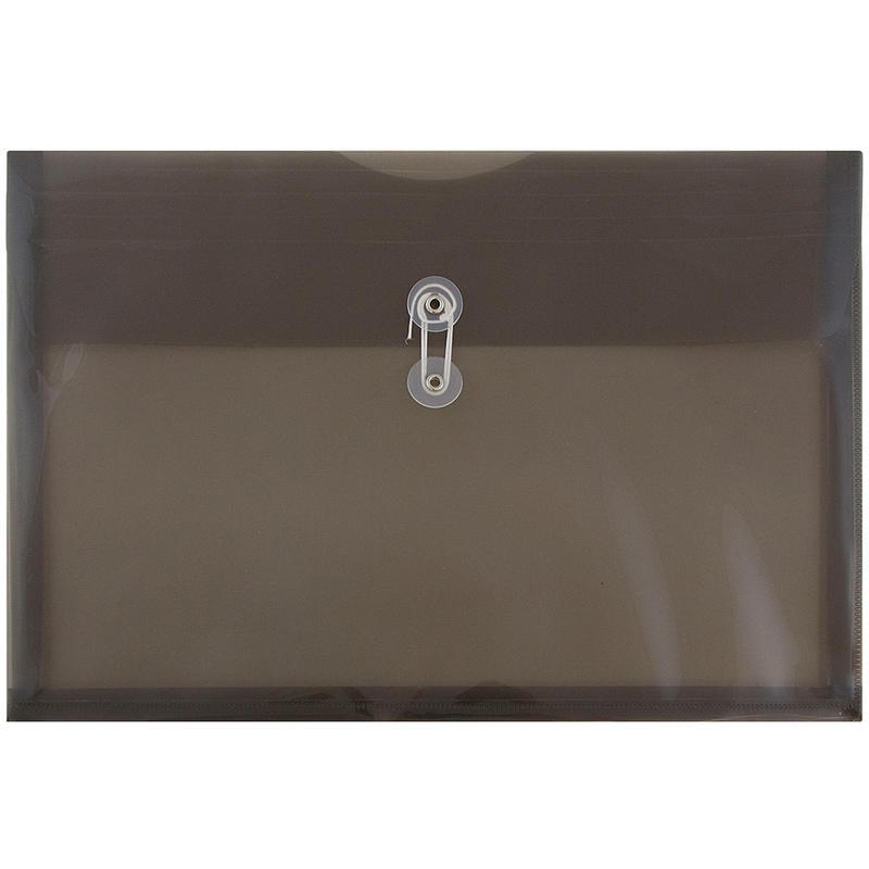 JAM Paper Plastic Booklet Envelopes, Legal-Size, 10 1/4in x 14 1/2in, Button & String Closure, Smoke Gray, Pack Of 12 MPN:219B1SM