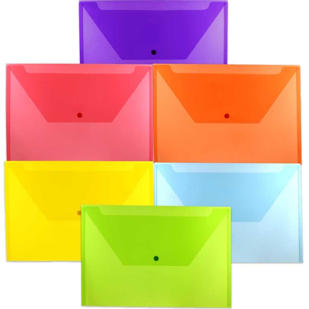 JAM Paper Plastic Legal Booklet Envelopes, 9-3/4in x 14-1/2in, Snap Closures, Assorted Colors, Pack Of 6 Envelopes MPN:219S0ASSRTDOD