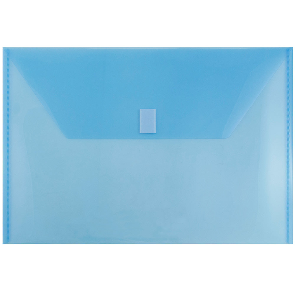 JAM Paper Plastic Booklet Envelopes, Legal Size, 9 3/4in x 14 1/2in, Hook & Loop Closure, Blue, Pack Of 12 MPN:219V0BU