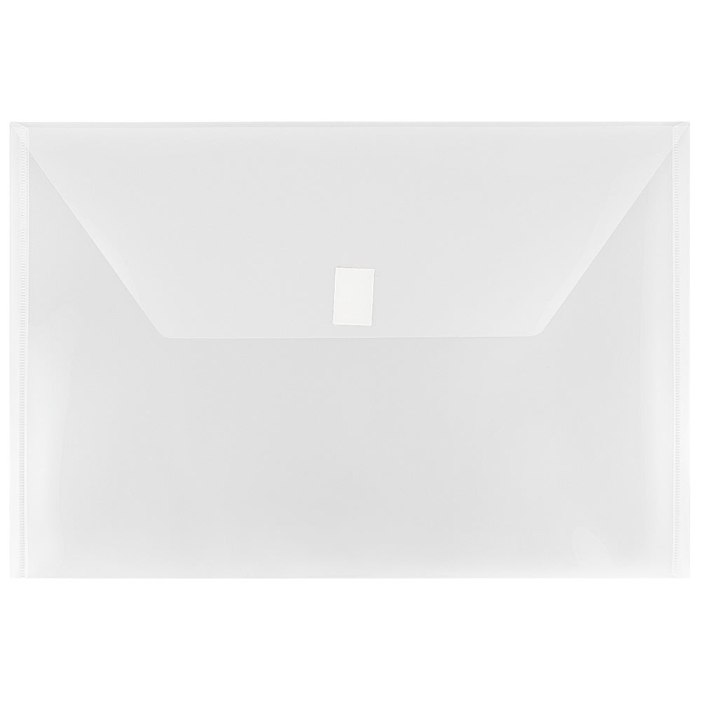 JAM Paper Plastic Booklet Envelopes, Legal Size, 9 3/4in x 14 1/2in, Hook & Loop Closure, Clear, Pack Of 12 MPN:219V0CL
