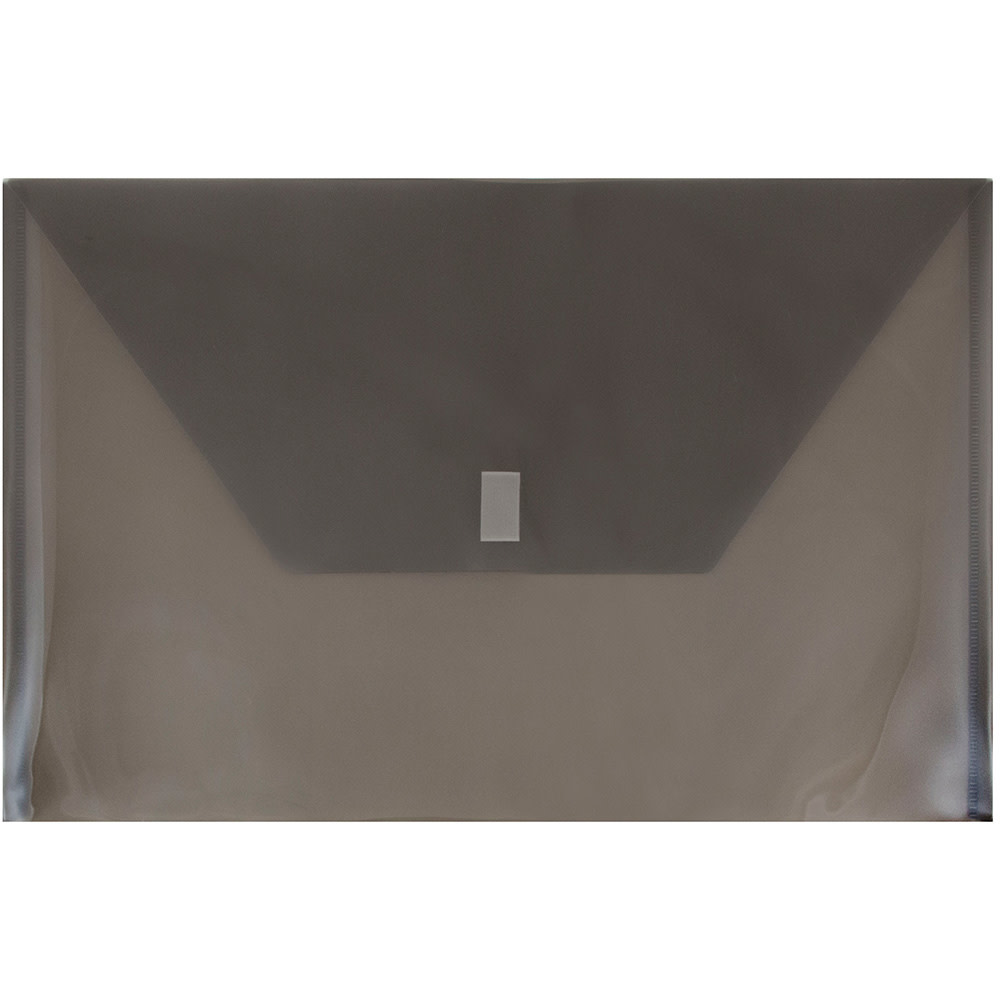 JAM Paper Plastic Booklet Envelopes, Legal Size, 9 3/4in x 14 1/2in, Hook-And-Loop Fastener, Smoke Gray, Pack Of 12 MPN:219V0SM