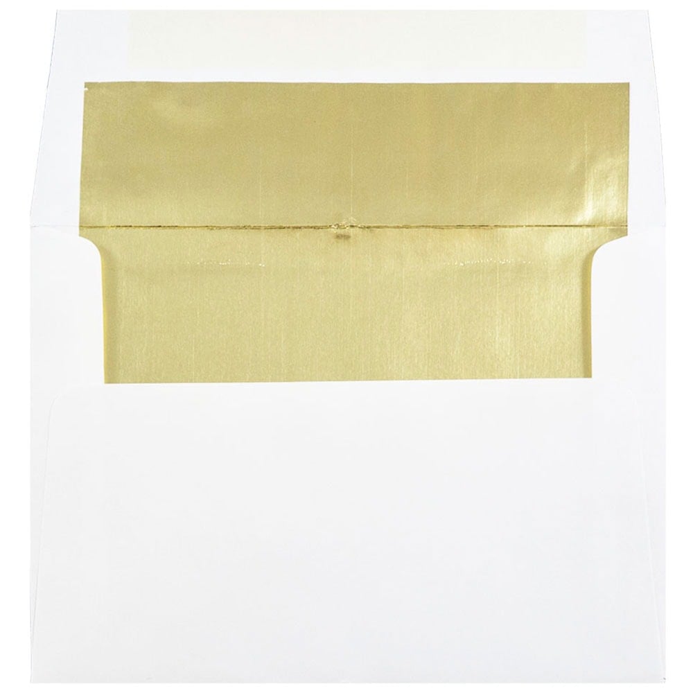 JAM Paper Foil-Lined Booklet Invitation Envelopes, A7, Gummed Seal, Gold/White, Pack Of 25 MPN:3243663
