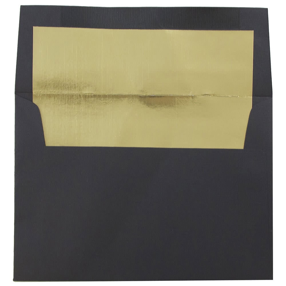 JAM Paper Foil-Lined Booklet Invitation Envelopes, A6, Gummed Seal, 30% Recycled, Black/Gold, Pack Of 25 MPN:3243678