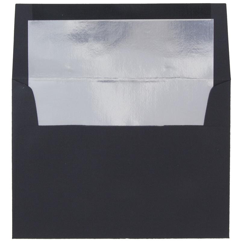 JAM Paper Foil-Lined Booklet Invitation Envelopes, A7, Gummed Seal, 30% Recycled, Black/Silver, Pack Of 25 MPN:3243688