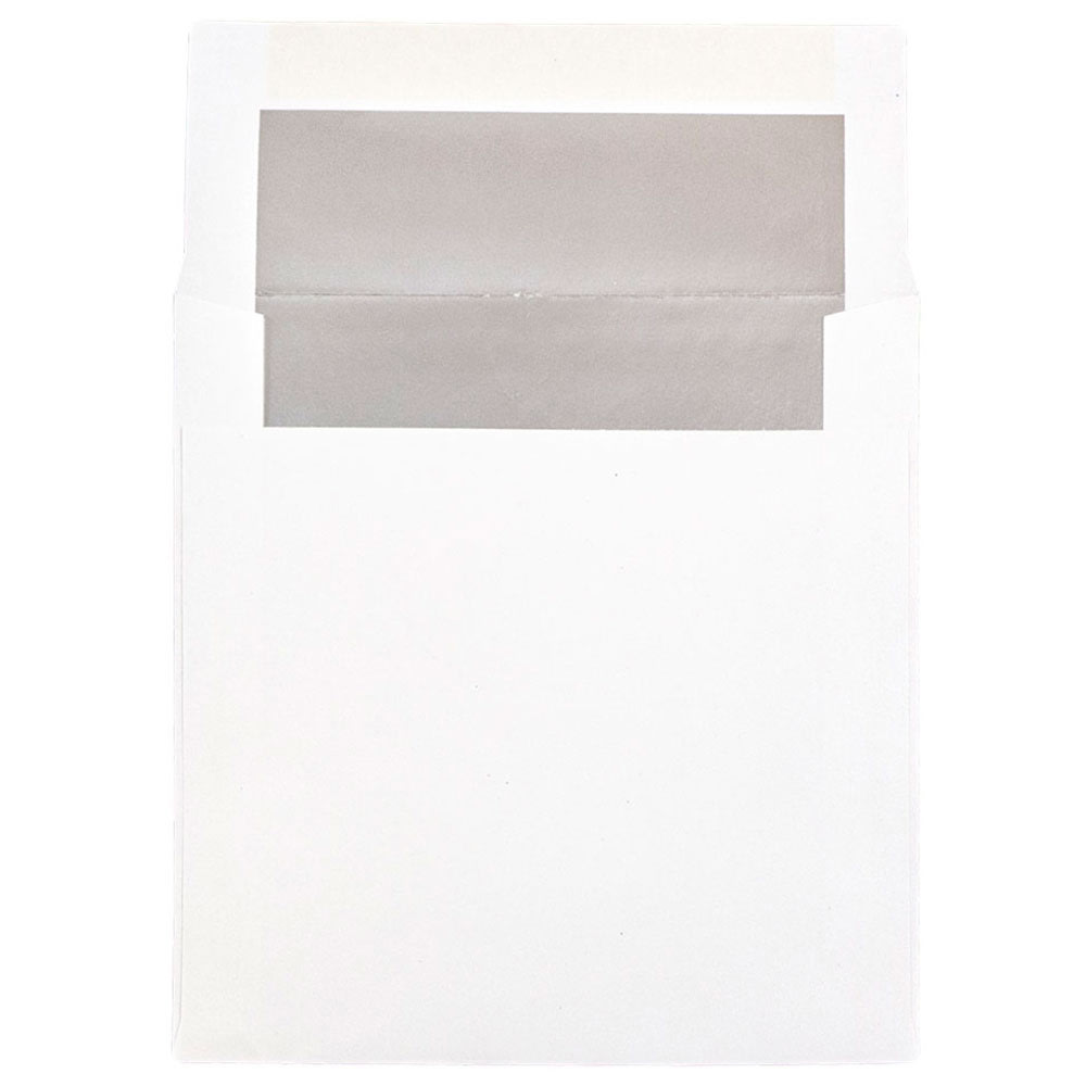 JAM Paper Foil-Lined Invitation Envelopes, 6in x 6in, Gummed Seal, Silver/White, Pack Of 25 MPN:3244688