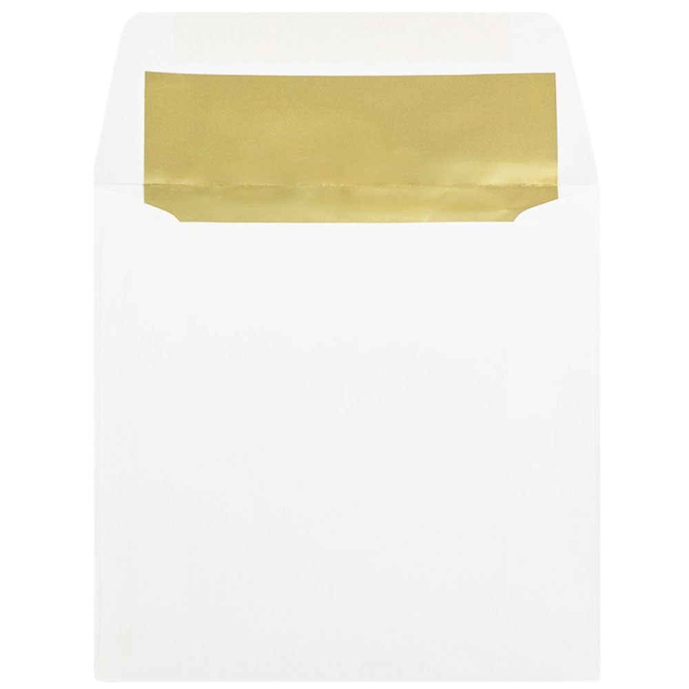 JAM Paper Foil-Lined Invitation Envelopes, 6in x 6in, Gummed Seal, Gold/White, Pack Of 25 MPN:3244689