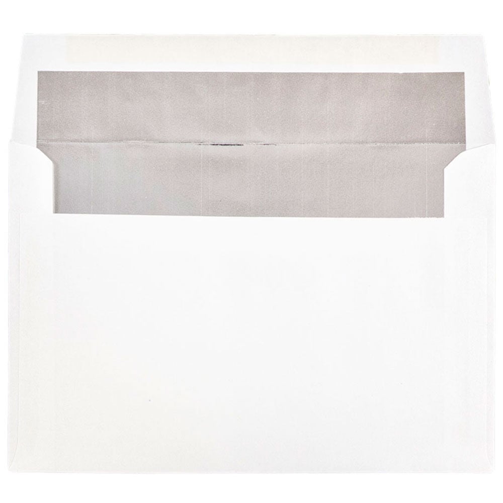JAM Paper Foil-Lined Invitation Envelopes, A9, Gummed Seal, Silver/White, Pack Of 25 MPN:34078