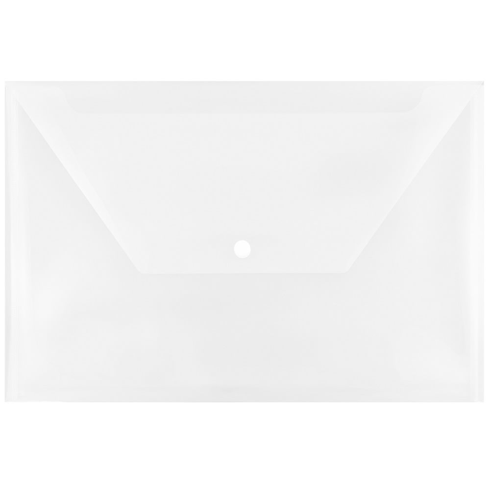 JAM Paper Plastic Booklet Envelopes, Legal Size, 9 1/2in x 14 1/2in, Snap Closure, Clear, Pack Of 12 MPN:34830