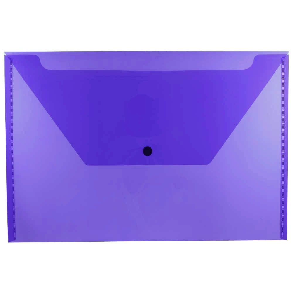 JAM Paper Plastic Booklet Envelopes, Legal Size, 9 3/4in x 14 1/2in, Snap Closure, Purple, Pack Of 12 MPN:34830PU