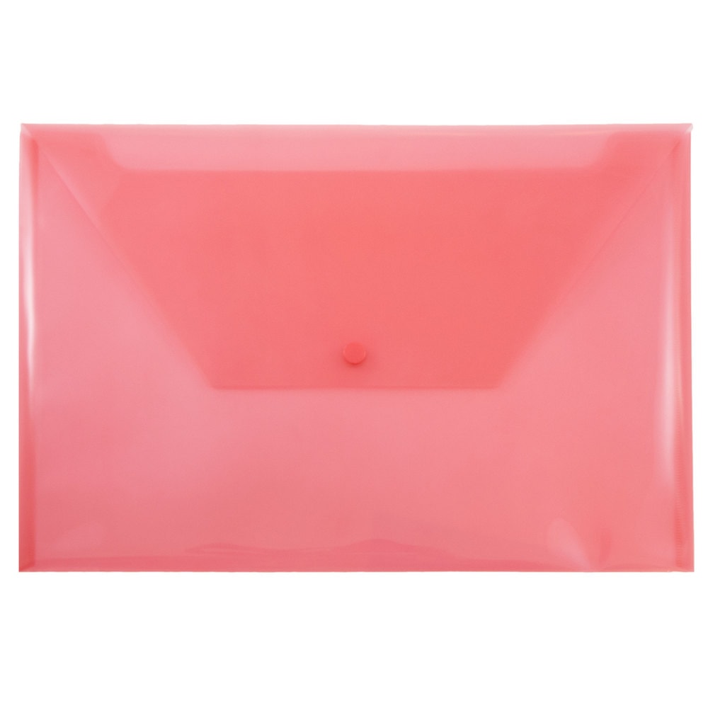 JAM Paper Plastic Booklet Envelopes, Legal Size, 9 3/4in x 14 1/2in, Snap Closure, Red, Pack Of 12 MPN:34830RE