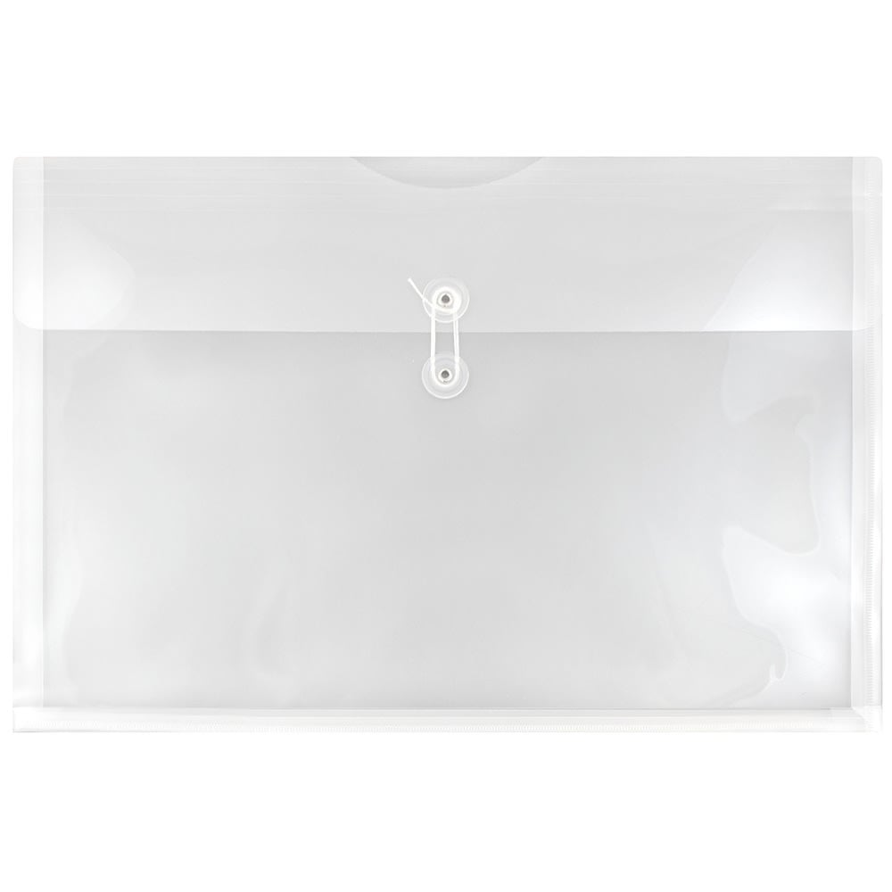 JAM Paper Plastic Booklet Envelopes, 12in x 18in, Button & String, Clear, Pack Of 12 MPN:457B1CL