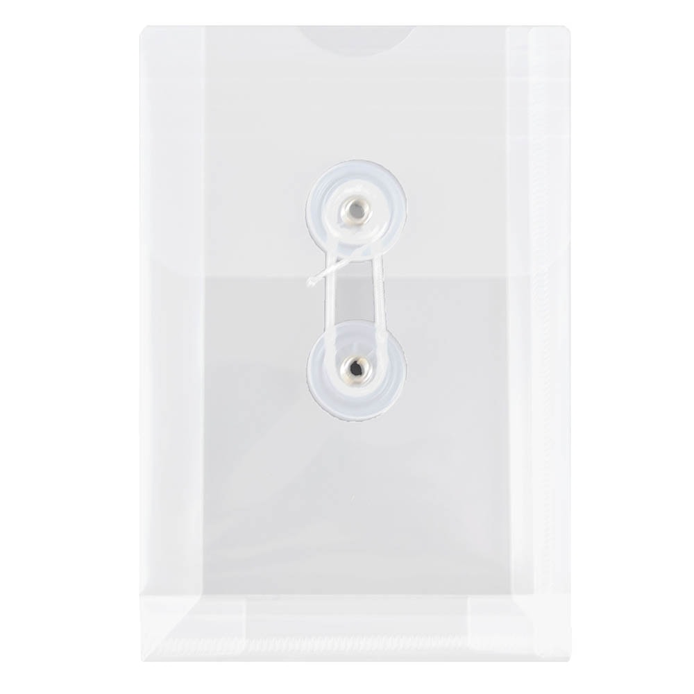 JAM Paper Index Booklet Plastic Envelopes, 4 1/4in x 6 1/4in, Button & String Closure, Clear, Pack Of 12 MPN:473B1CL