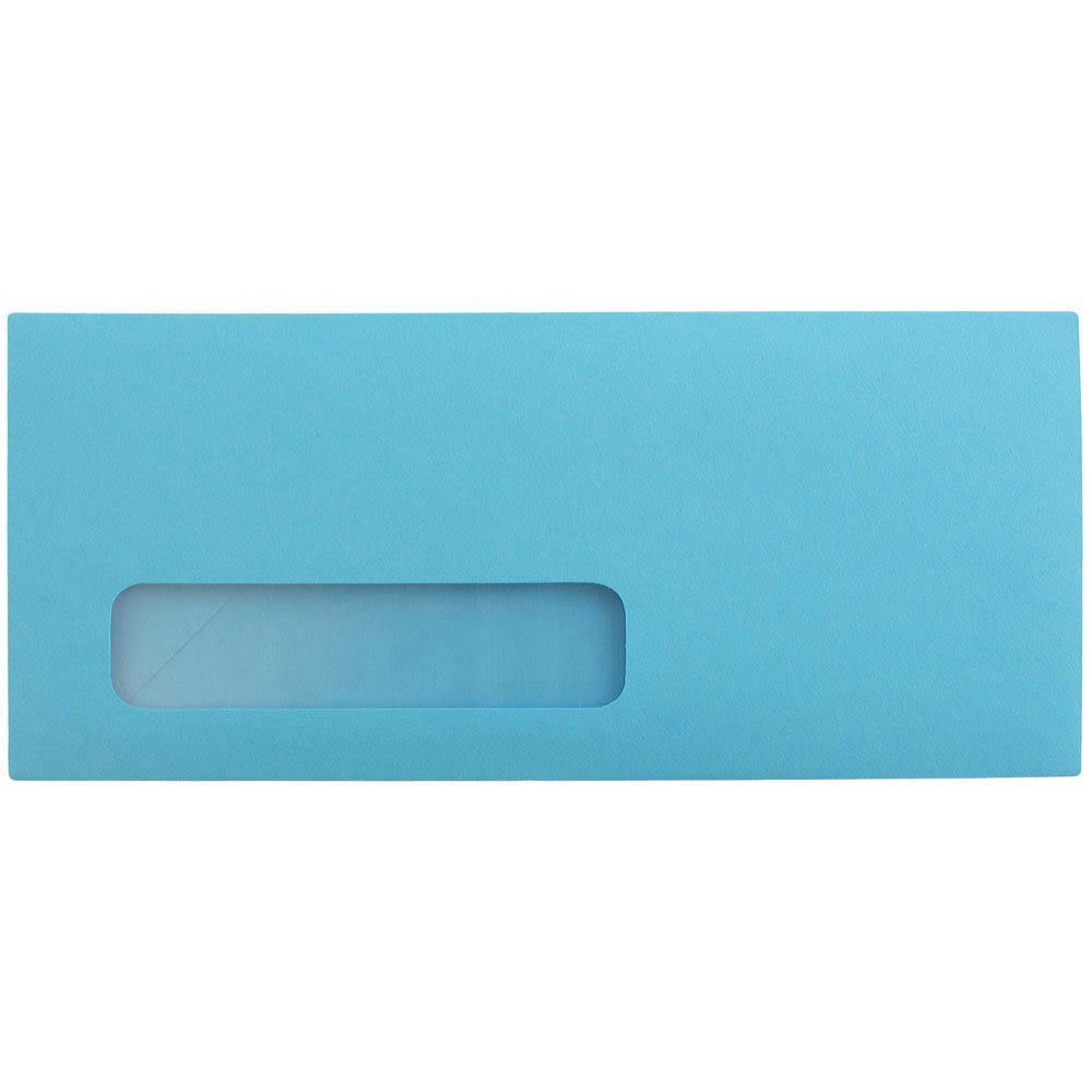 JAM Paper #10 Single-Window Booklet Envelopes, Bottom Left Window, Gummed Seal, 30% Recycled, Brite Hue Blue, Pack Of 25 MPN:5156476