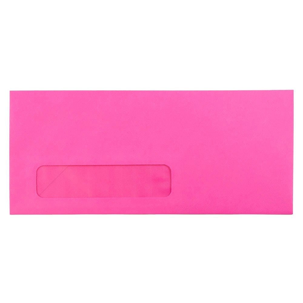 JAM Paper #10 Single-Window Booklet Envelopes, Bottom Left Window, Gummed Seal, Brite Hue Ultra Fuschia Hot Pink, Pack Of 25 MPN:5156479
