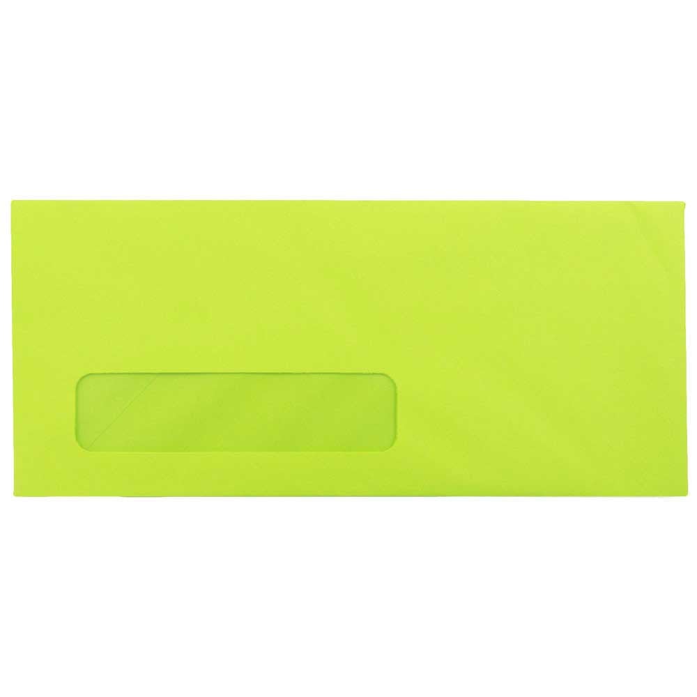 JAM Paper #10 Single-Window Booklet Envelopes, Bottom Left Window, Gummed Seal, Brite Hue Ultra Lime Green, Pack Of 25 MPN:5156480