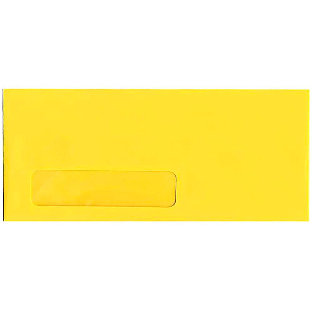 JAM Paper #10 Single-Window Booklet Envelopes, Bottom Left Window, Gummed Seal, 30% Recycled, Brite Hue Yellow, Pack Of 25 MPN:5156482