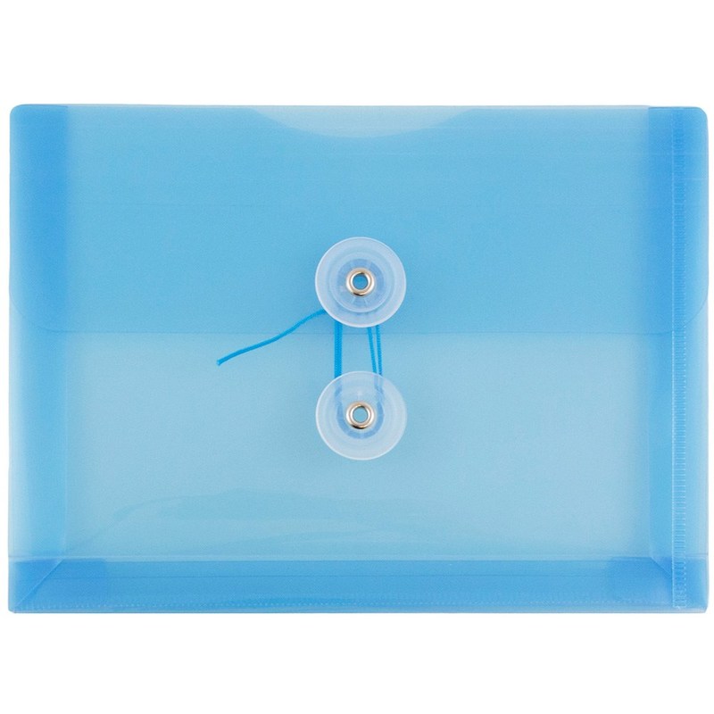 JAM Paper Index Booklet Plastic Envelopes, 5 1/2in x 7 1/2in, Button & String Closure, Blue, Pack Of 12 MPN:920B1BU