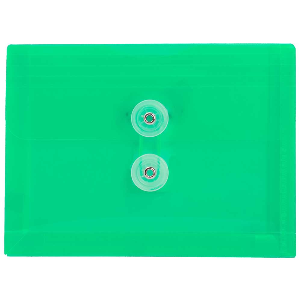 JAM Paper Index Booklet Plastic Envelopes, 5 1/2in x 7 1/2in, Button & String Closure, Green, Pack Of 12 MPN:920B1GR