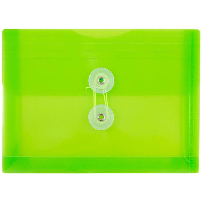 JAM Paper Index Booklet Plastic Envelopes, 5 1/2in x 7 1/2in, Button & String Closure, Lime Green, Pack Of 12 MPN:920B1LI