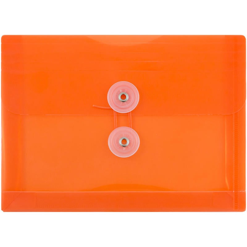 JAM Paper Index Booklet Plastic Envelopes, 5 1/2in x 7 1/2in, Button & String Closure, Orange, Pack Of 12 MPN:920B1OR