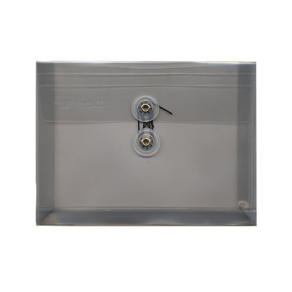 JAM Paper Index Booklet Plastic Envelopes, 5 1/2in x 7 1/2in, Button & String Closure, Smoke Gray, Pack Of 12 MPN:920B1SM