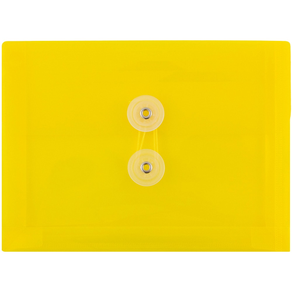 JAM Paper Index Booklet Plastic Envelopes, 5 1/2in x 7 1/2in, Button & String Closure, Yellow, Pack Of 12 MPN:920B1YE