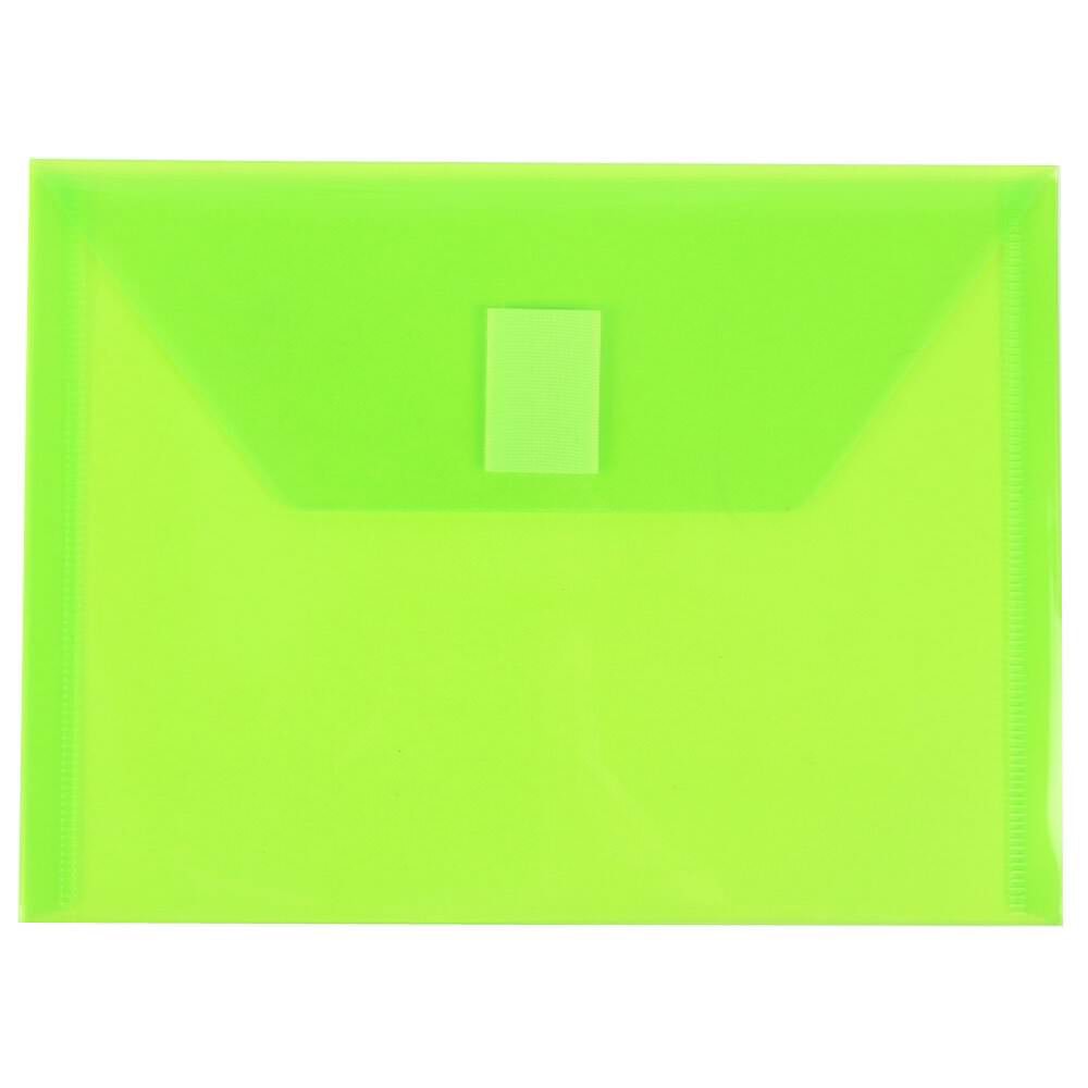JAM Paper Plastic Booklet Envelopes With Hook-And-Loop Fastener, 5 1/2in x 7 1/2in, Gummed Seal, Lime Green, Pack Of 12 MPN:920V0LI