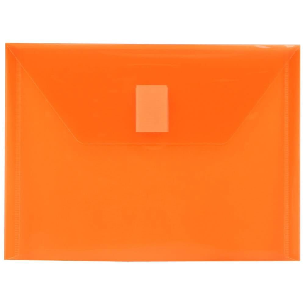 JAM Paper Plastic Booklet Envelopes With Hook-And-Loop Fastener, 5 1/2in x 7 1/2in, Gummed Seal, Orange, Pack Of 12 MPN:920V0OR