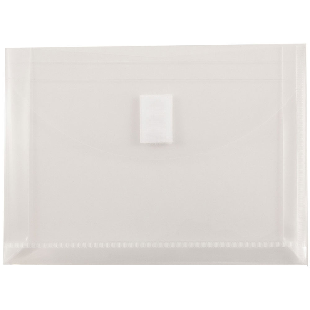JAM Paper Plastic Booklet Envelopes, 1in Expansion, 5 1/2in x 7 1/2in, Hook & Loop Closure, Clear, Pack Of 12 MPN:920V1CL