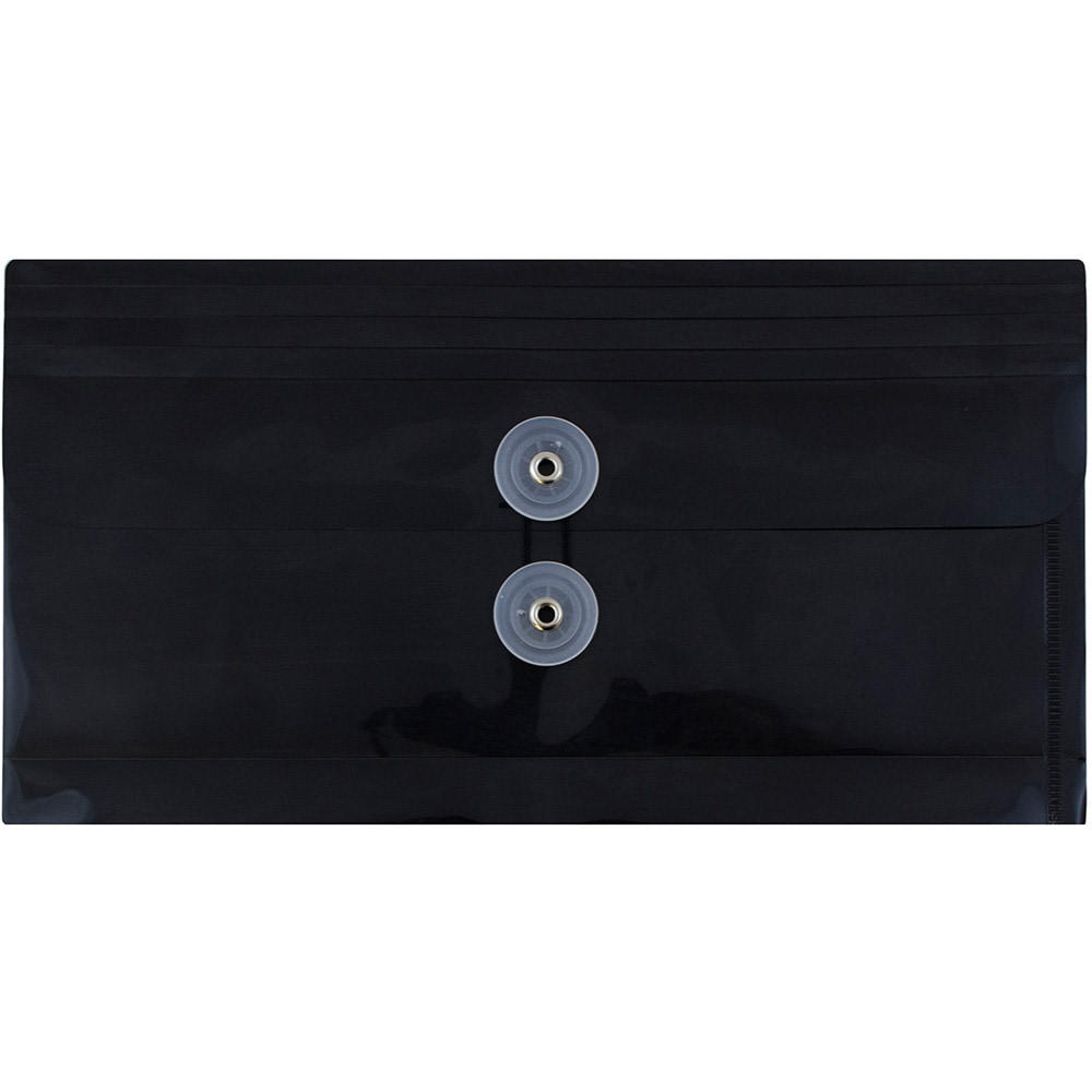 JAM Paper Booklet Plastic Envelopes, #10, Button & String Closure, Black, Pack Of 12 MPN:921B1BL