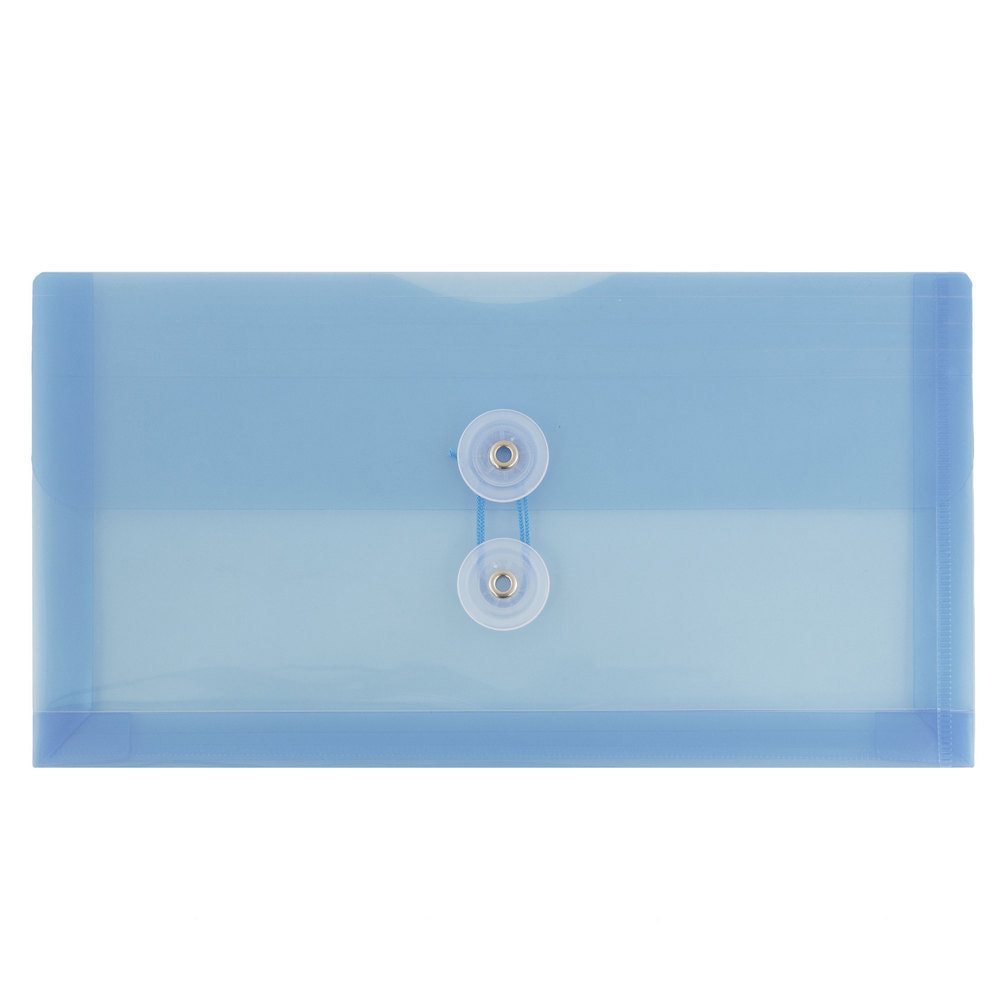 JAM Paper Booklet Plastic Envelopes, #10, Button & String Closure, Blue, Pack Of 12 MPN:921B1BU