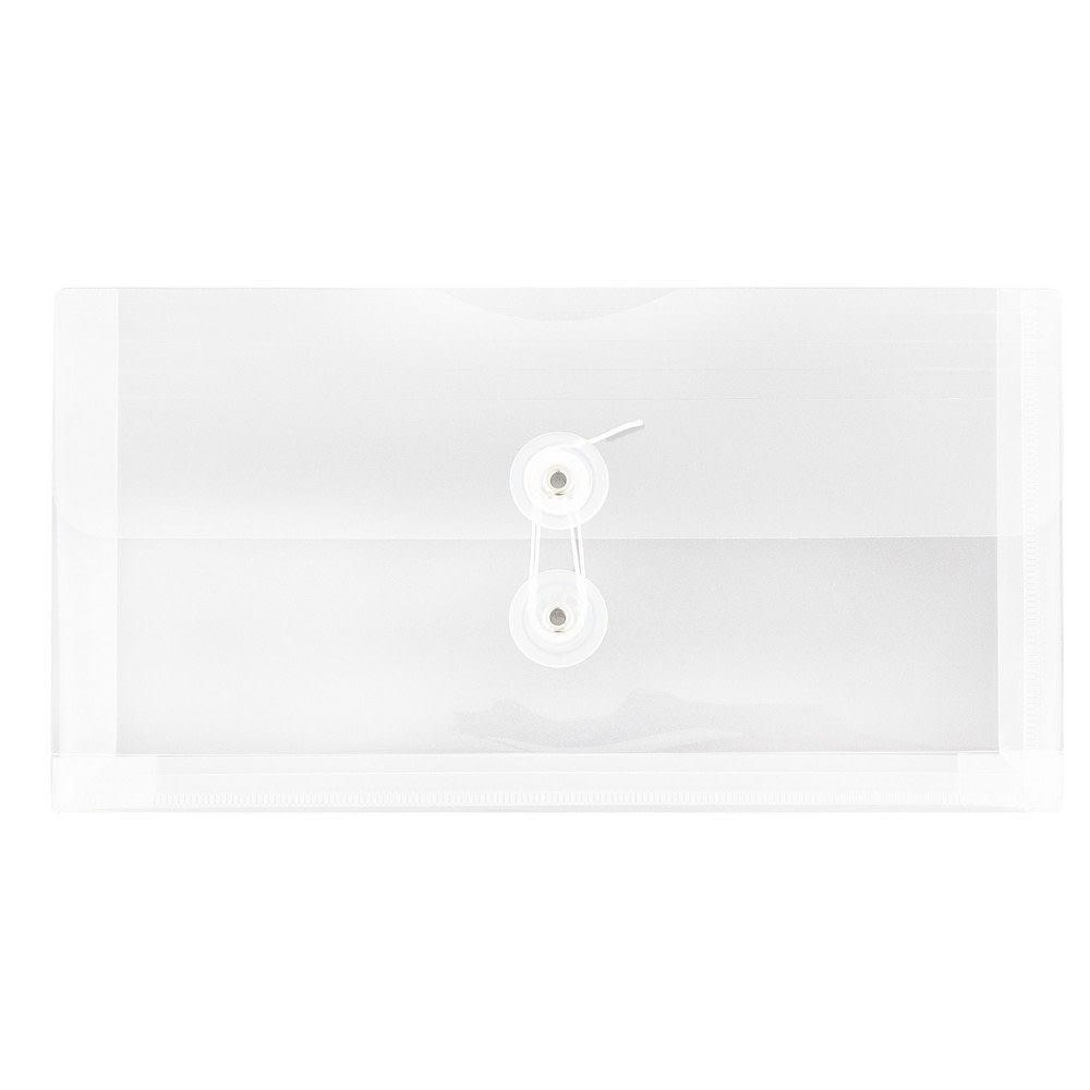 JAM Paper Booklet Plastic Envelopes, #10, Button & String Closure, Clear, Pack Of 12 MPN:921B1CL