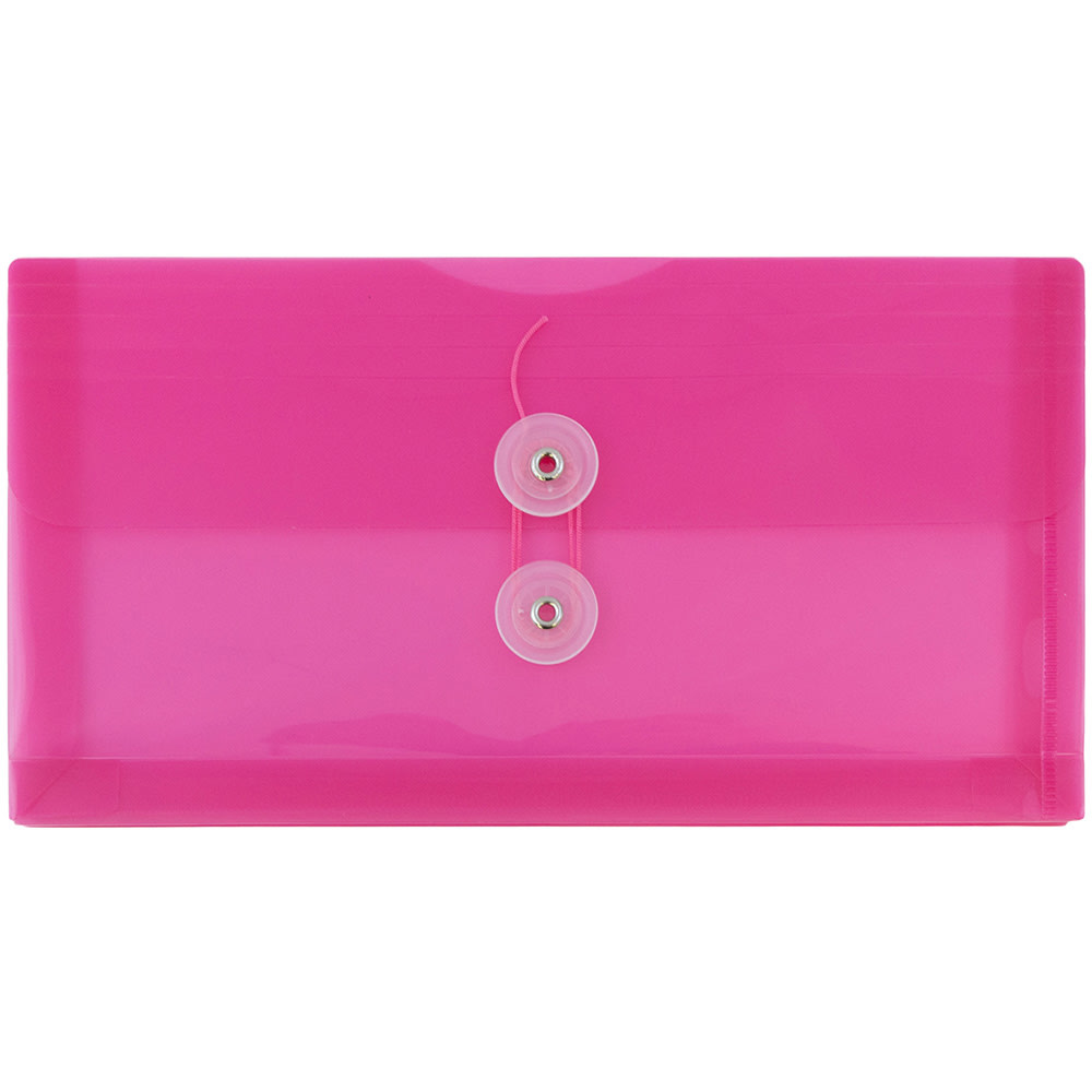 JAM Paper Booklet Plastic Envelopes, #10, Button & String Closure, Fuchsia Pink, Pack Of 12 MPN:921B1FU