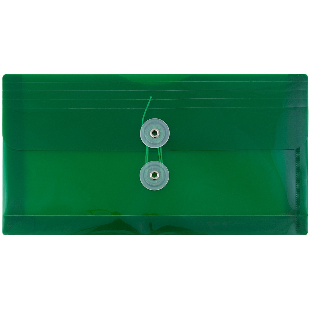JAM Paper Booklet Plastic Envelopes, #10, Button & String Closure, Green, Pack Of 12 MPN:921B1GR