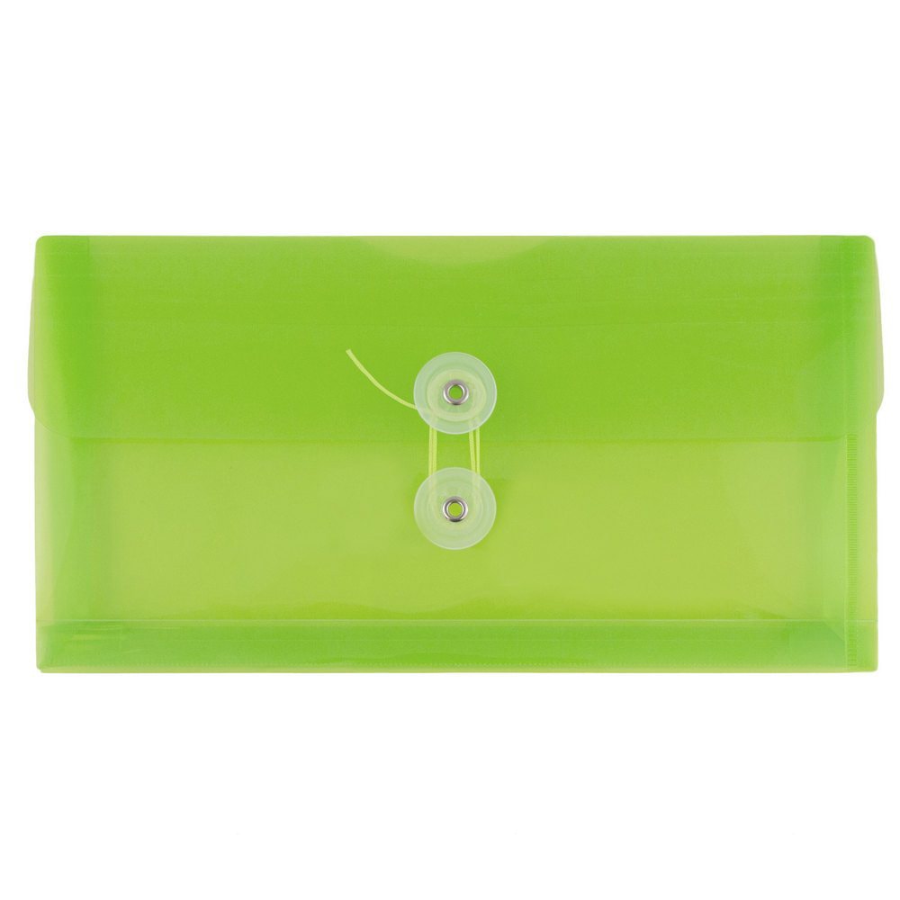 JAM Paper Booklet Plastic Envelopes, #10, Button & String Closure, Lime Green, Pack Of 12 MPN:921B1LI