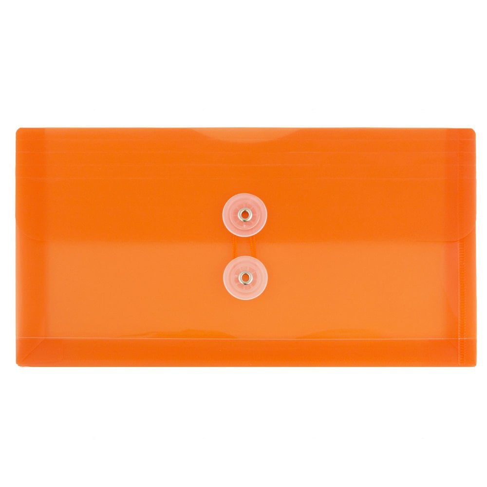 JAM Paper Booklet Plastic Envelopes, #10, Button & String Closure, Orange, Pack Of 12 MPN:921B1OR