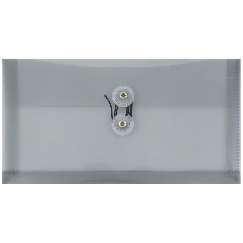 JAM Paper Booklet Plastic Envelopes, #10, Button & String Closure, Smoke Gray, Pack Of 12 MPN:921B1SM